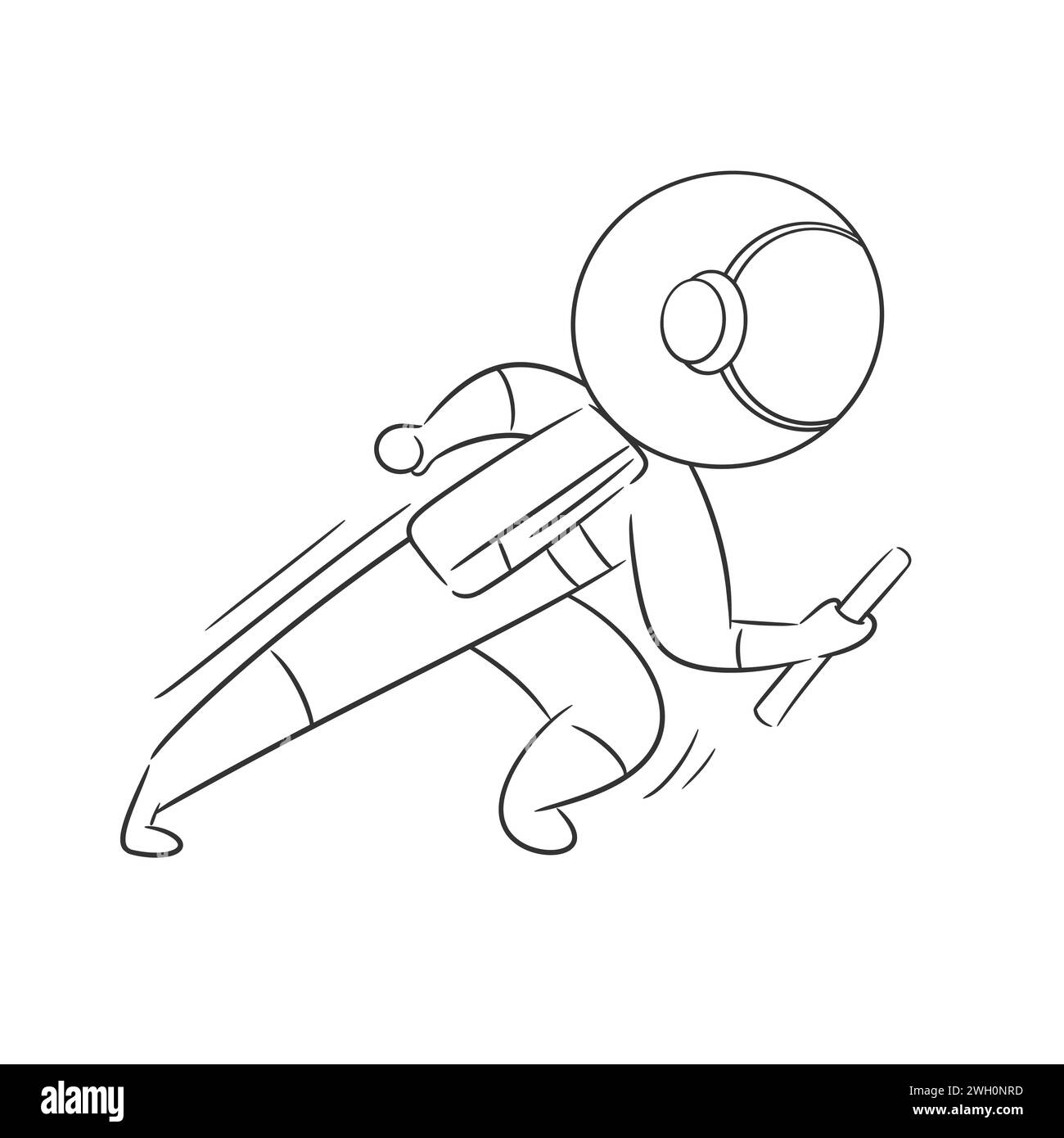 Astronauts are playing the relay race with great enthusiasm for coloring Stock Vector