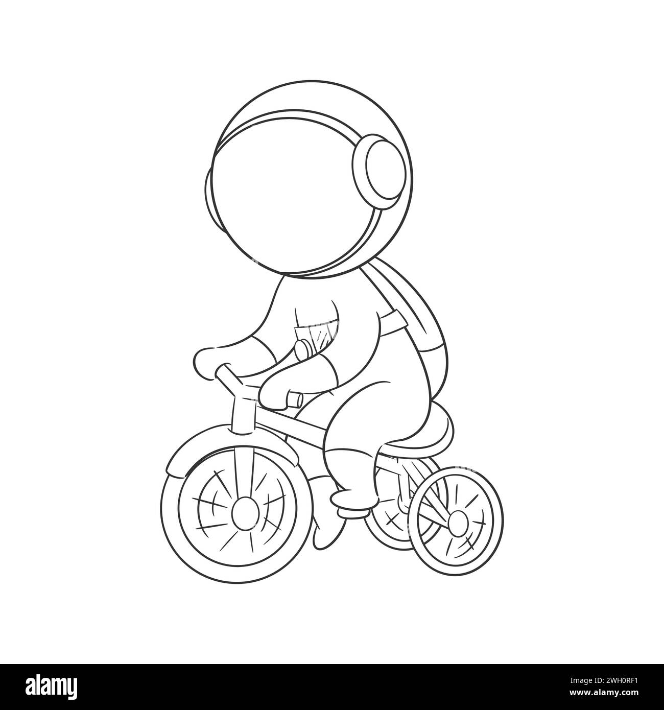 Astronaut riding a bicycle for coloring Stock Vector