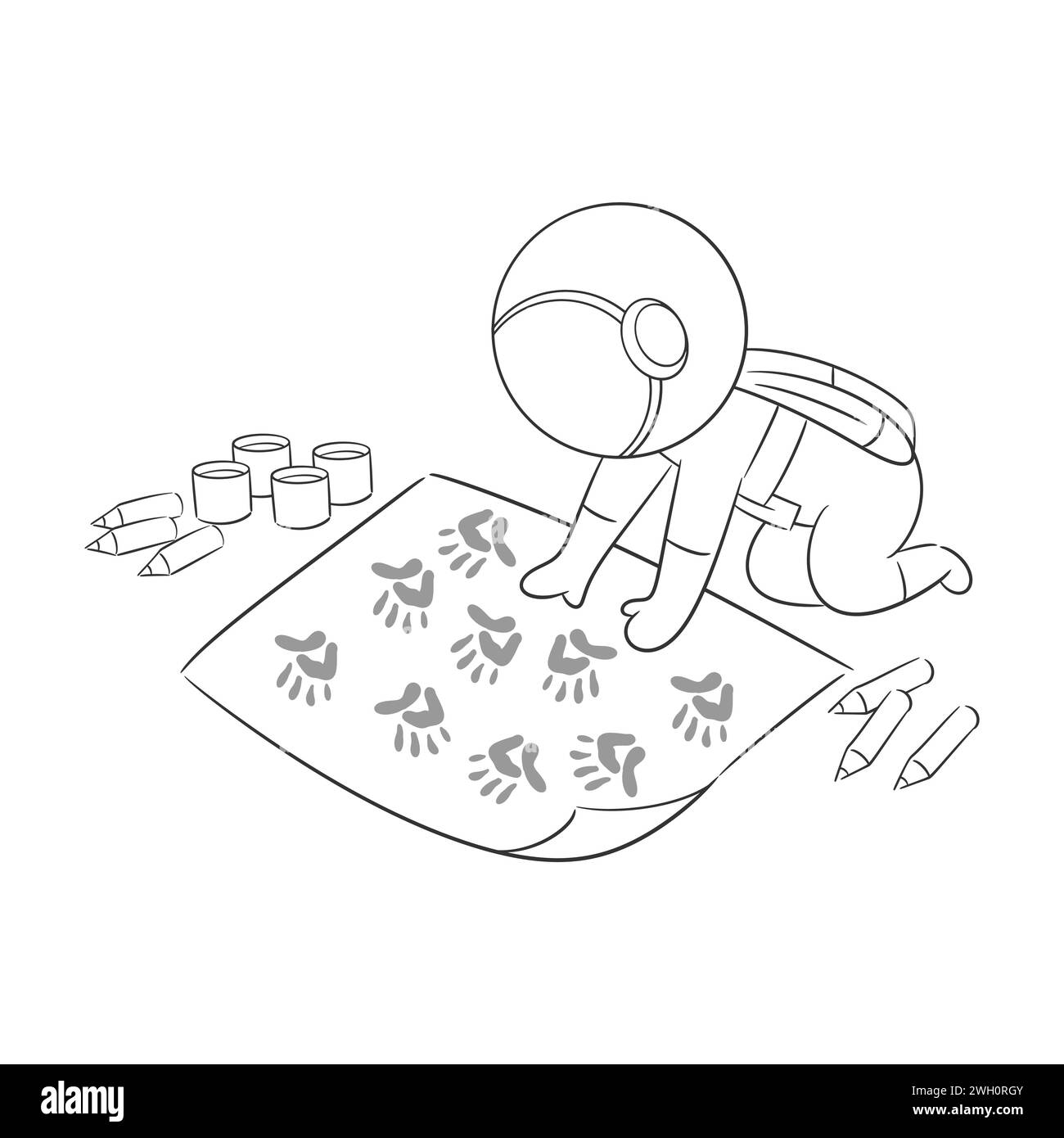 Astronaut playing with color paint for coloring Stock Vector Image