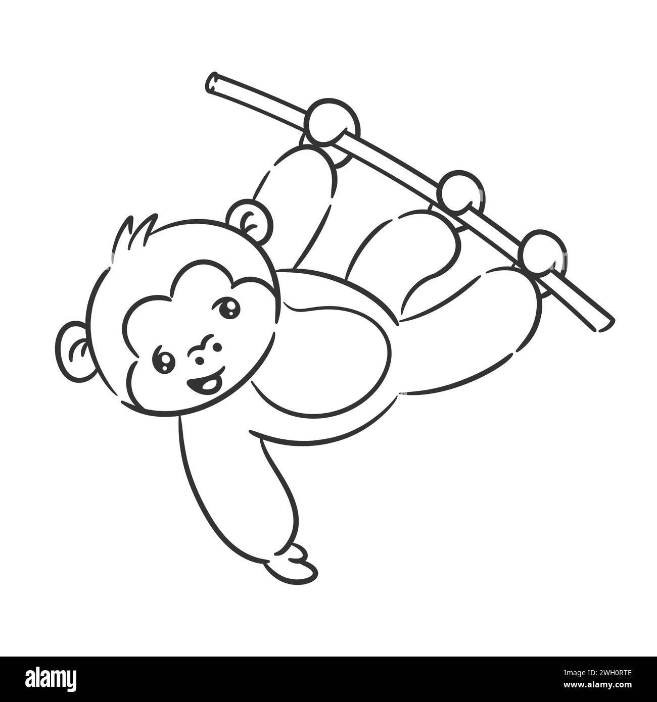 Cute monkey hanging on a tree branch for coloring Stock Vector Image