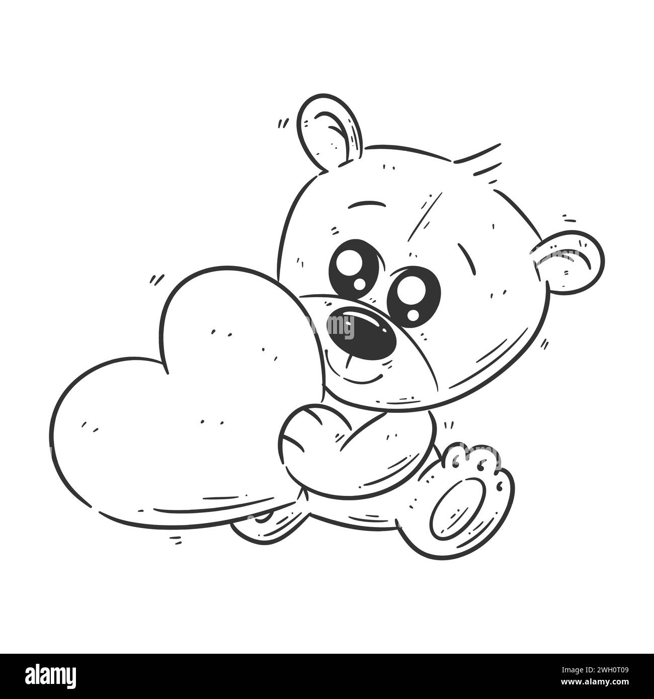 Cute bear holding heart cartoon vector for coloring Stock Vector Image