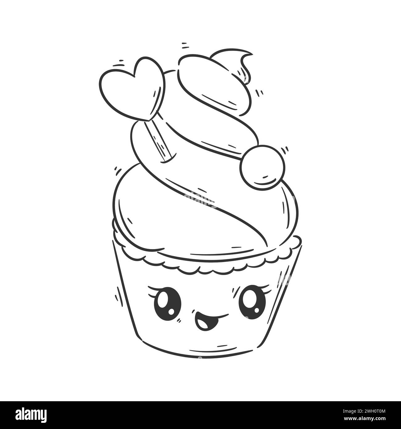Cute ice cream smiling cartoon vector for coloring Stock Vector