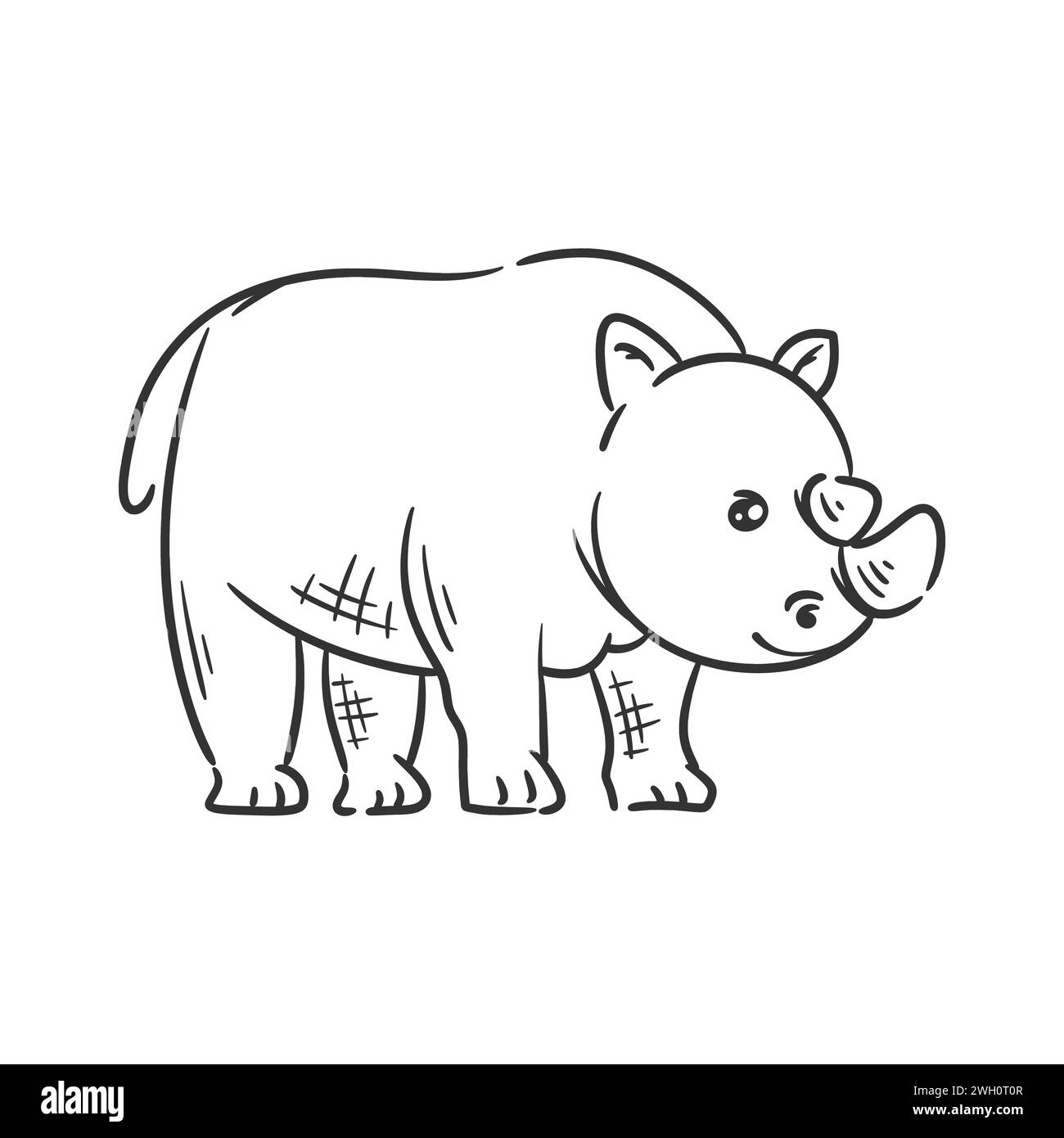 Hand drawn cute rhinoceros design for coloring Stock Vector