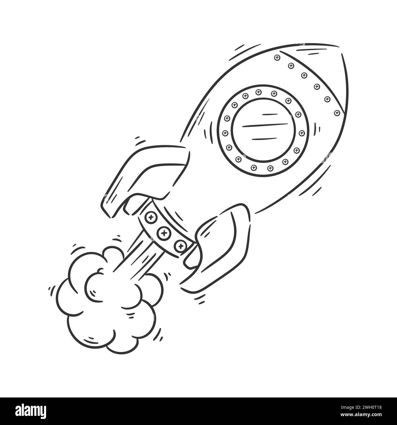 Hand drawn rocket cartoon vector for coloring Stock Vector Image & Art