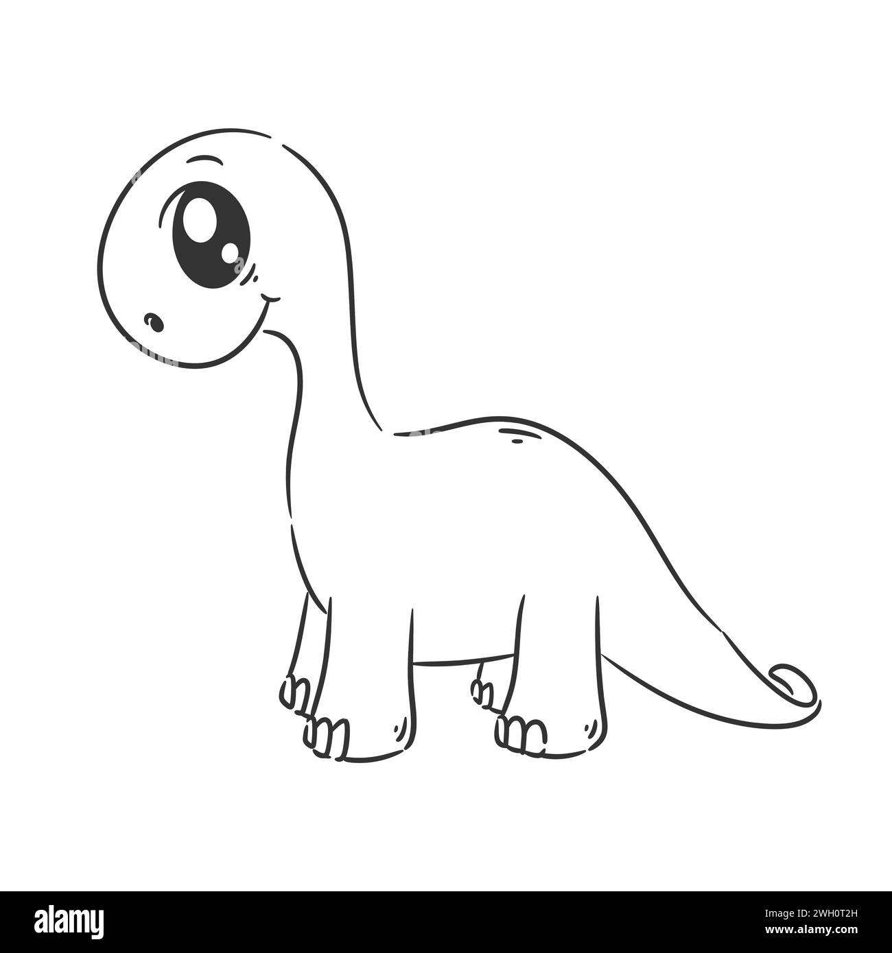 Cute green brachiosaurus cartoon vector for coloring Stock Vector