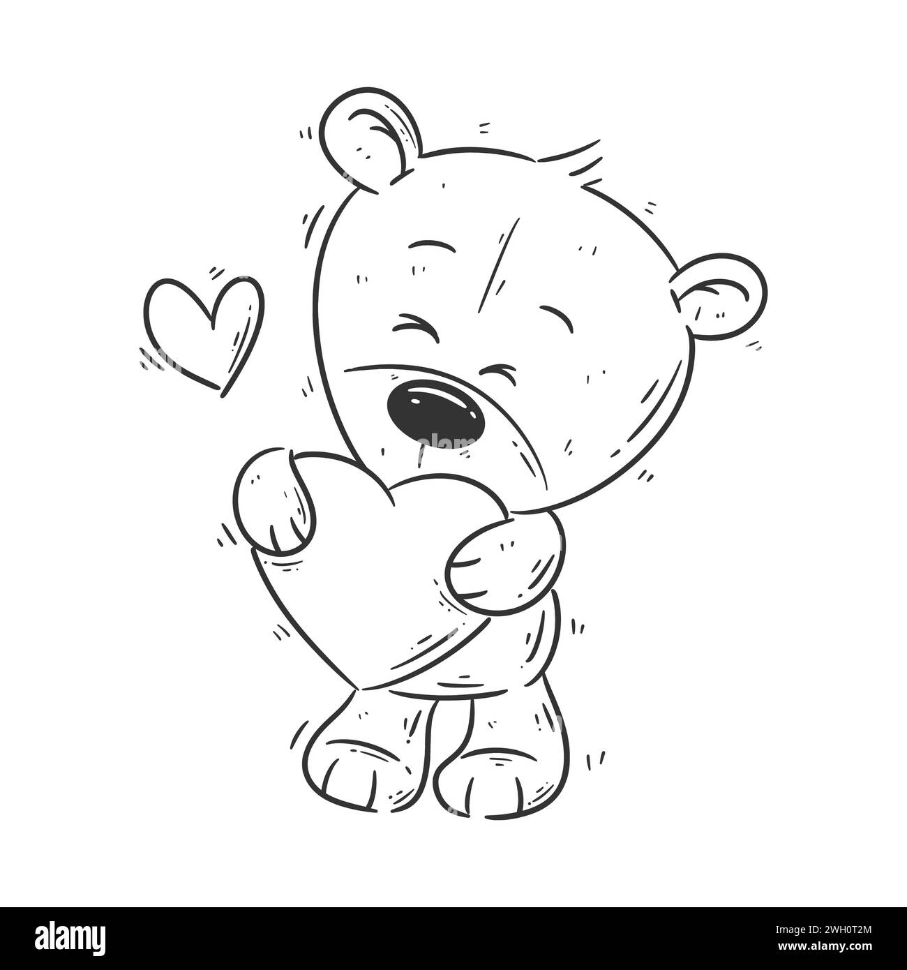 Cute bear standing carrying heart cartoon vector for coloring Stock