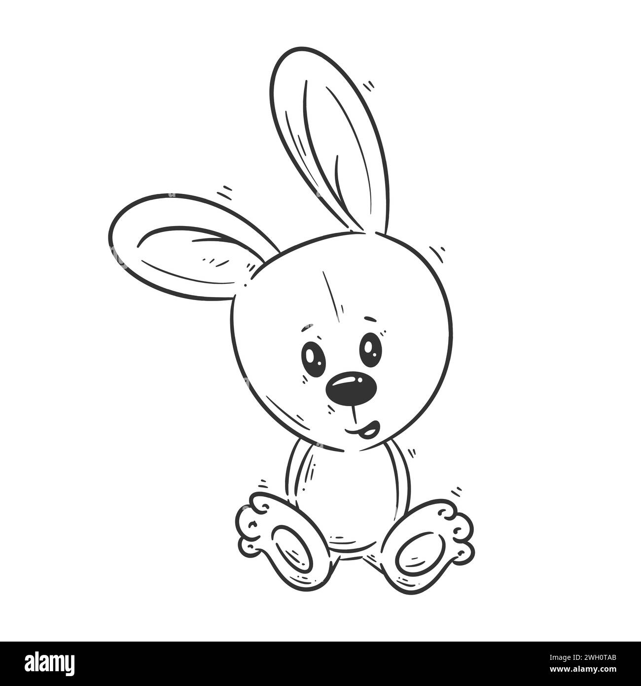 Cute bunny doll sitting cartoon style vector for coloring Stock Vector ...
