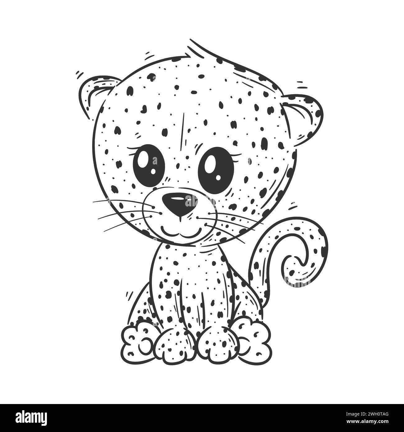 Cute leopard sitting cartoon style vector for coloring Stock Vector
