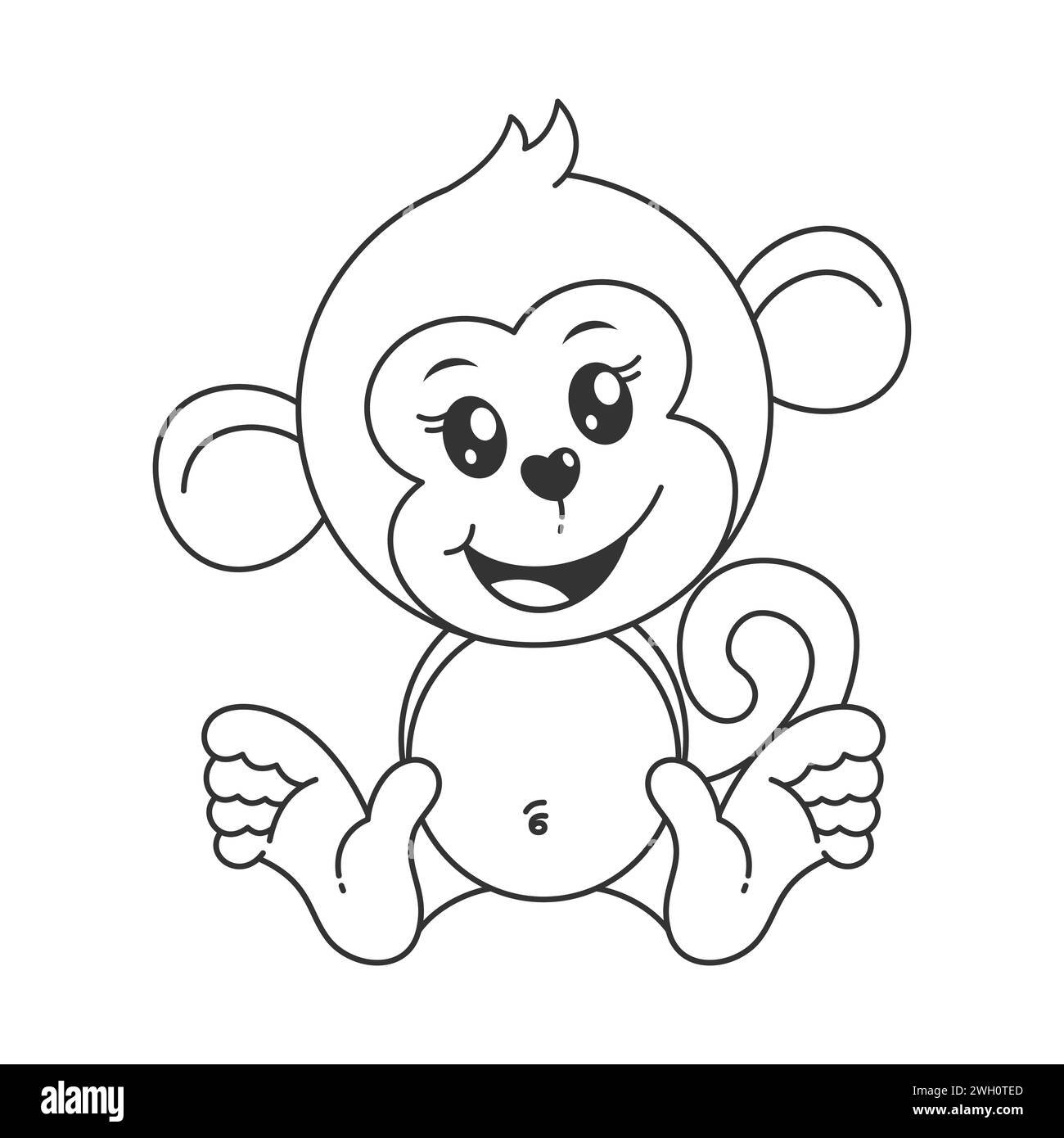 Cute monkey sitting in cartoon style for coloring Stock Vector