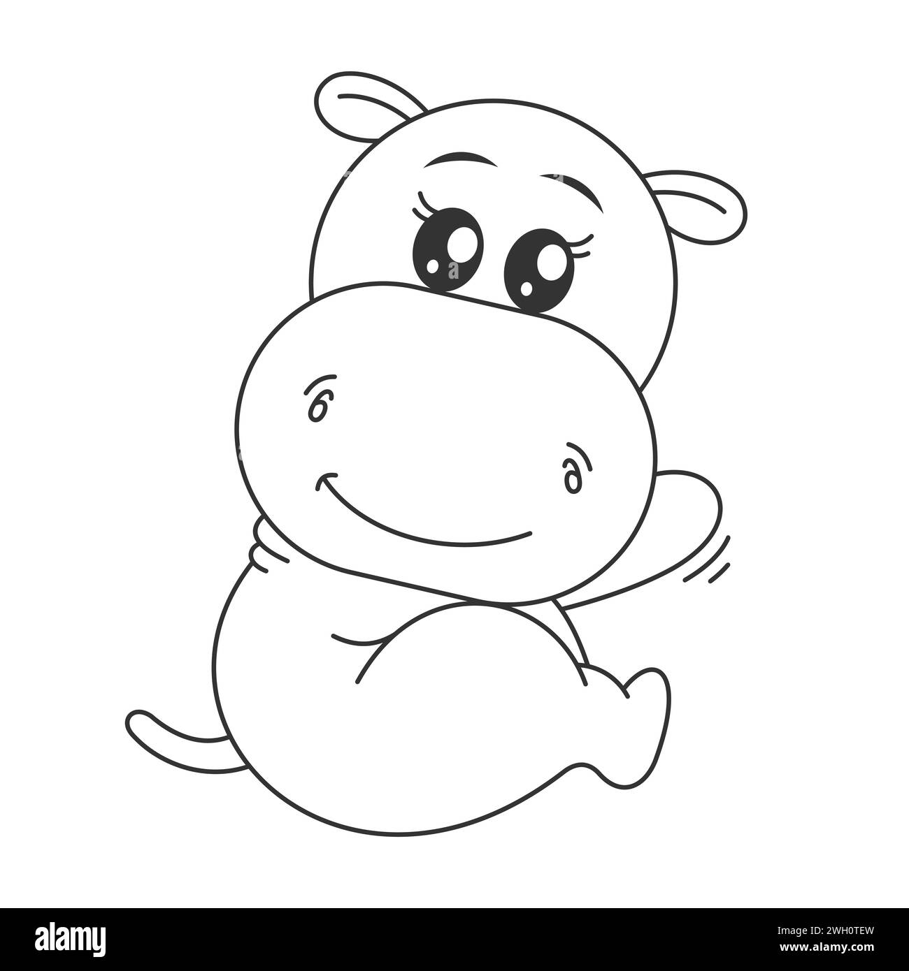 Cute hippo sitting cartoon style for coloring Stock Vector Image & Art
