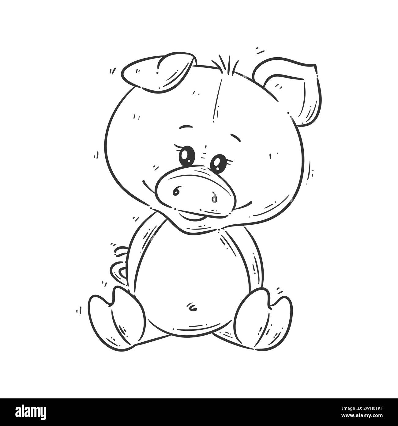 Cute piglet design sitting for coloring Stock Vector
