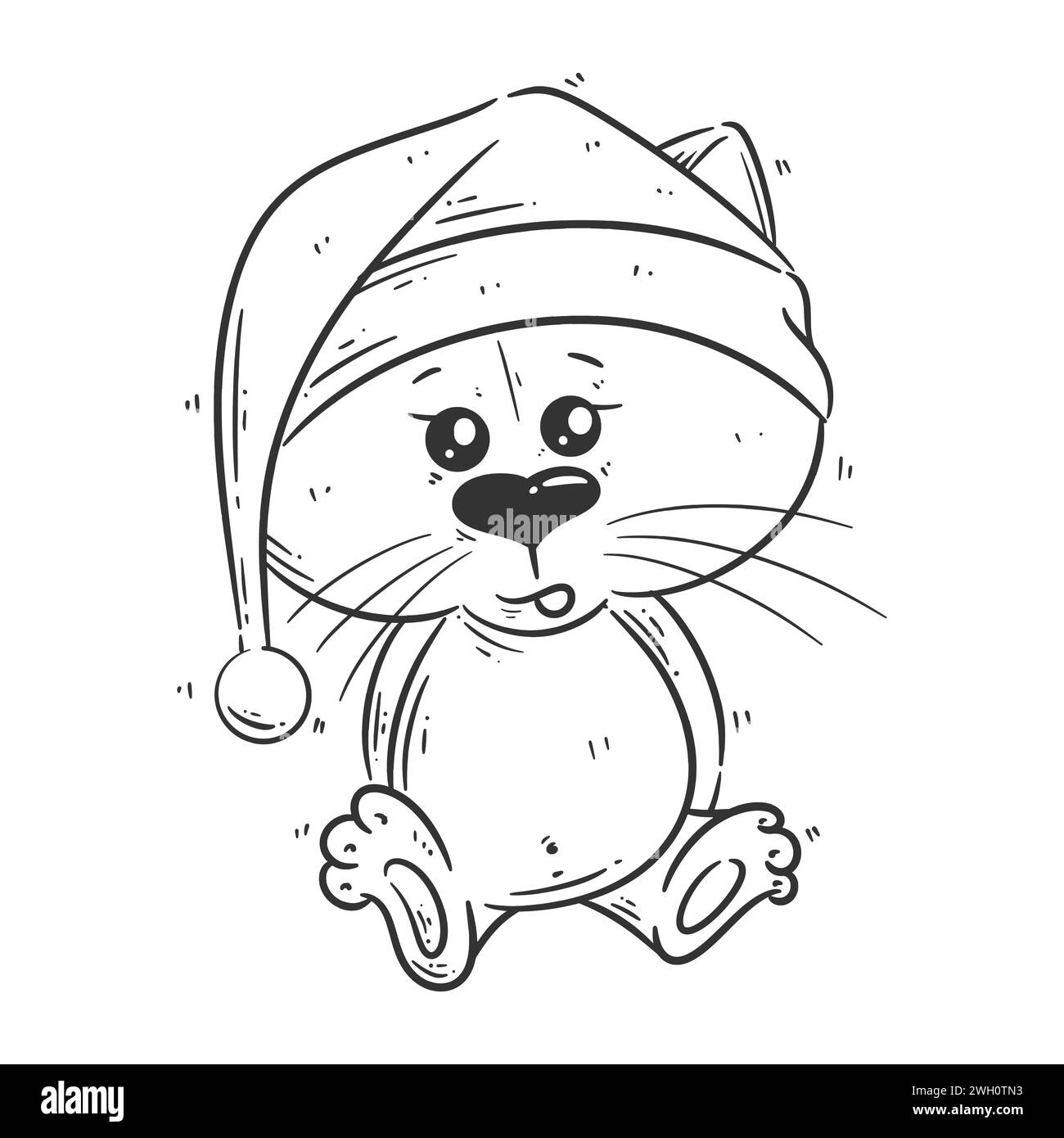 Cute cat wearing head warmer for coloring Stock Vector