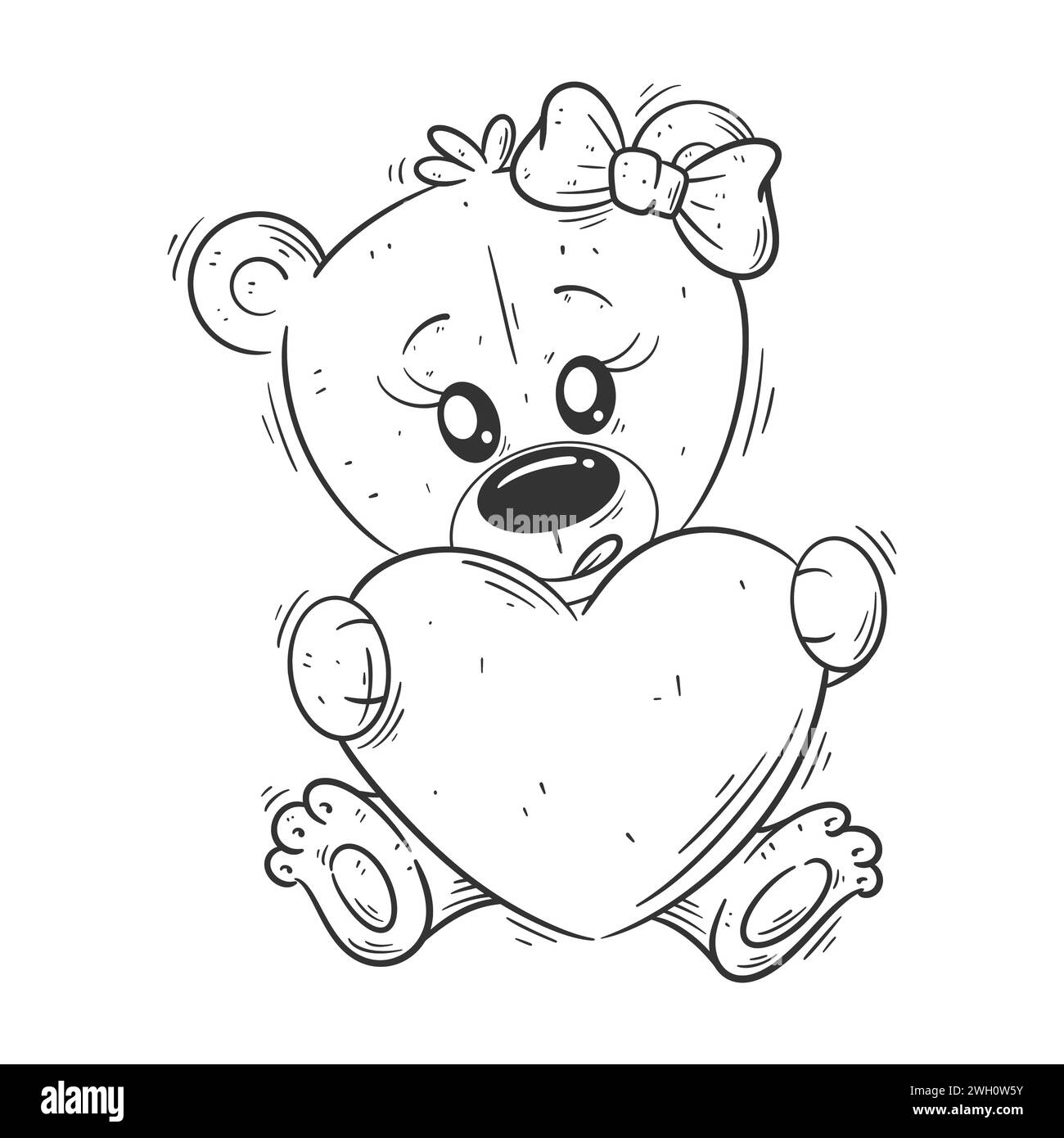 Cute bear sitting hugging heart for coloring Stock Vector Image & Art