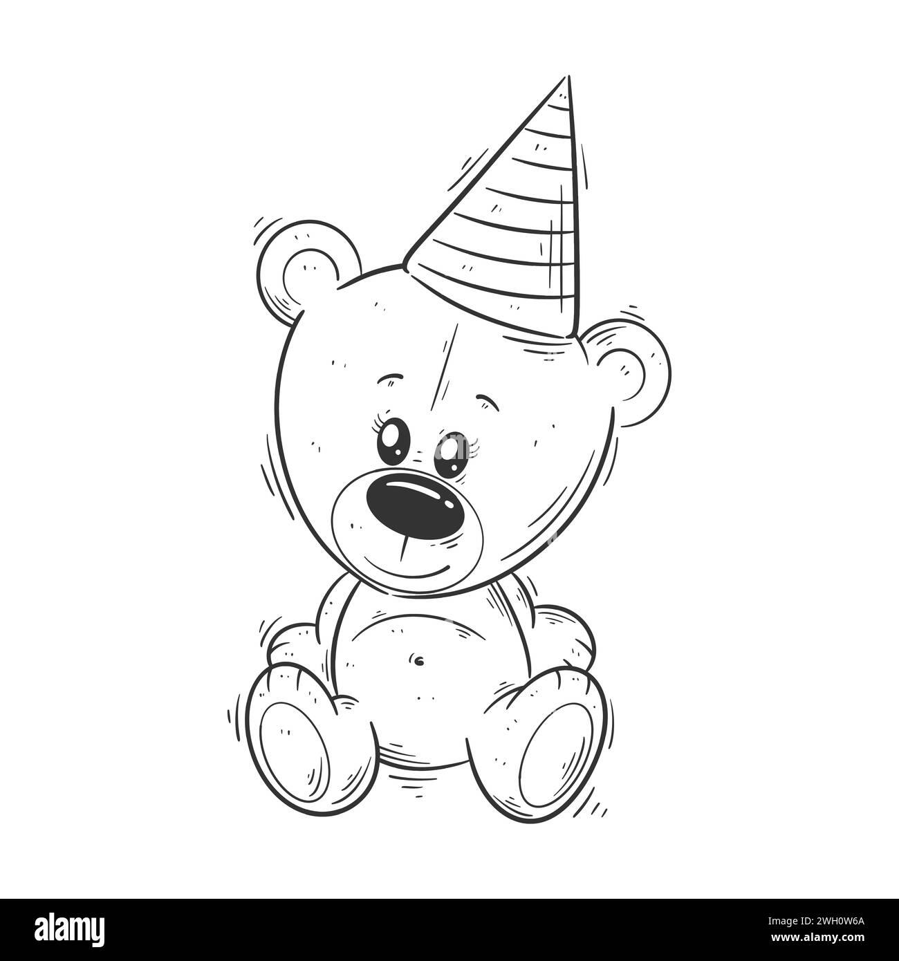 Cute bear wearing a birthday hat for coloring Stock Vector