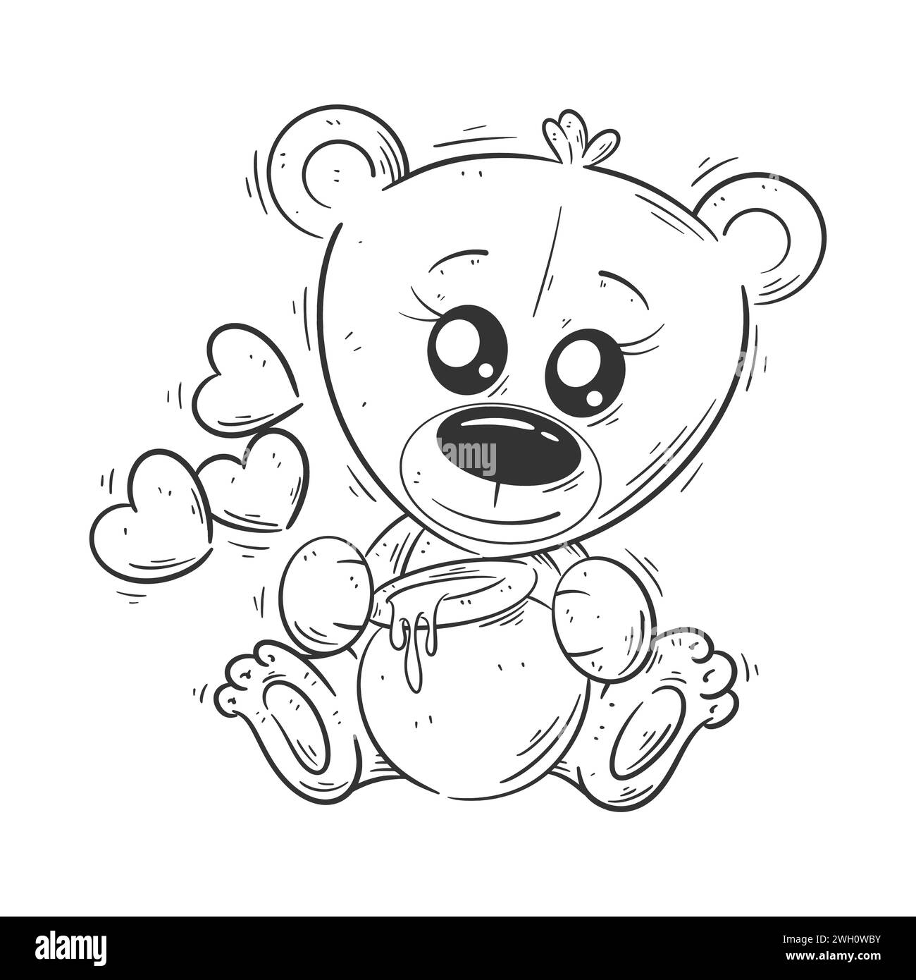 Cute bear sitting eating honey for coloring Stock Vector Image & Art