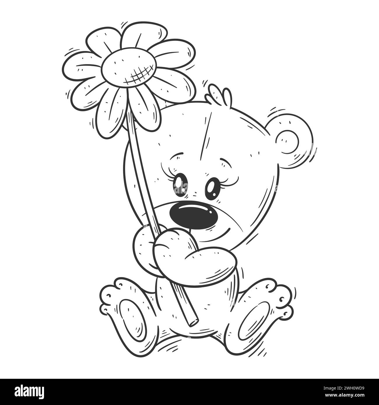 Cute bear holding flowers for coloring Stock Vector Image & Art - Alamy