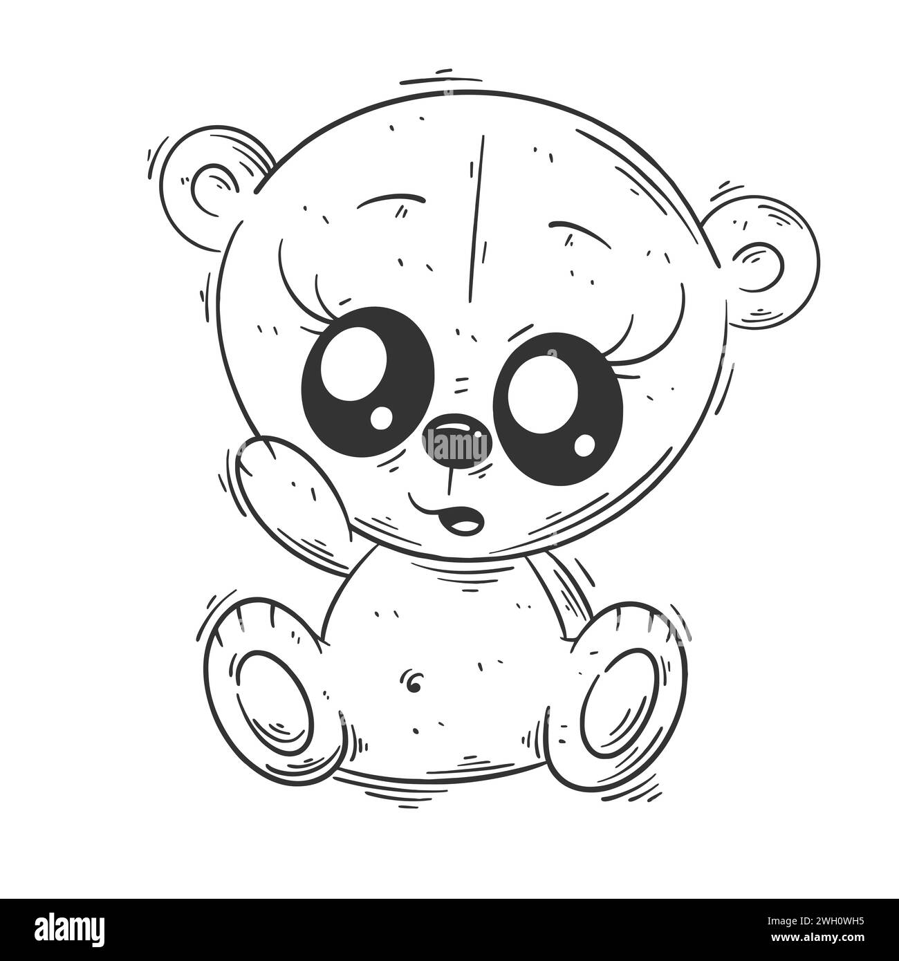 Cute Bear standing alone and waving for coloring Stock Vector Image