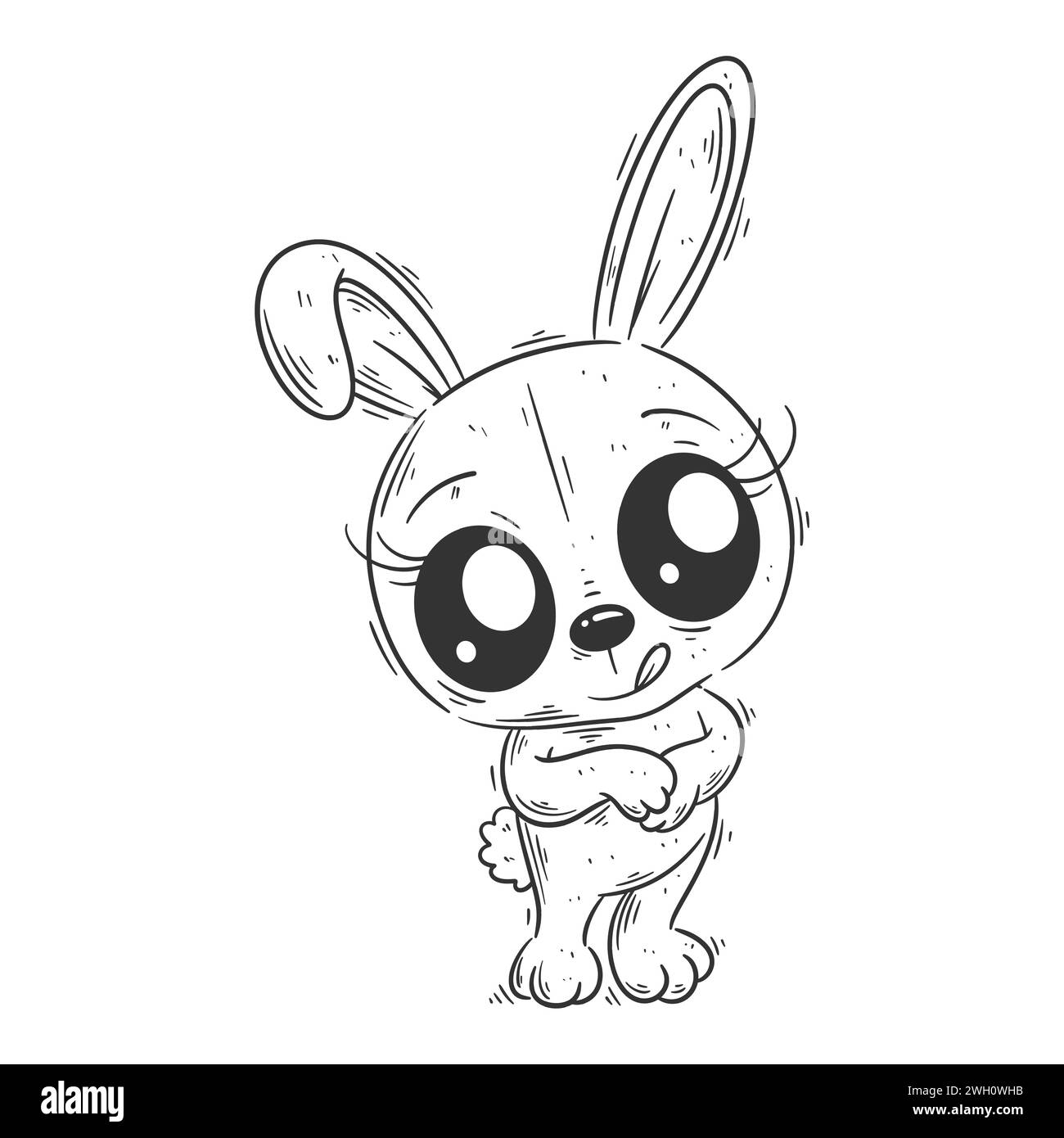 Cute bunny is standing alone for coloring Stock Vector