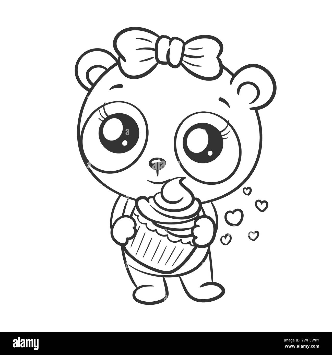 Cute panda carrying cake in hand for coloring Stock Vector