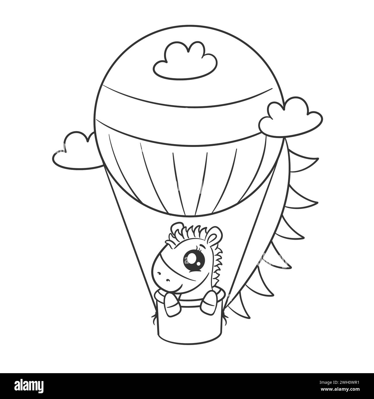 Cute zebra riding a hot air balloon for coloring Stock Vector Image