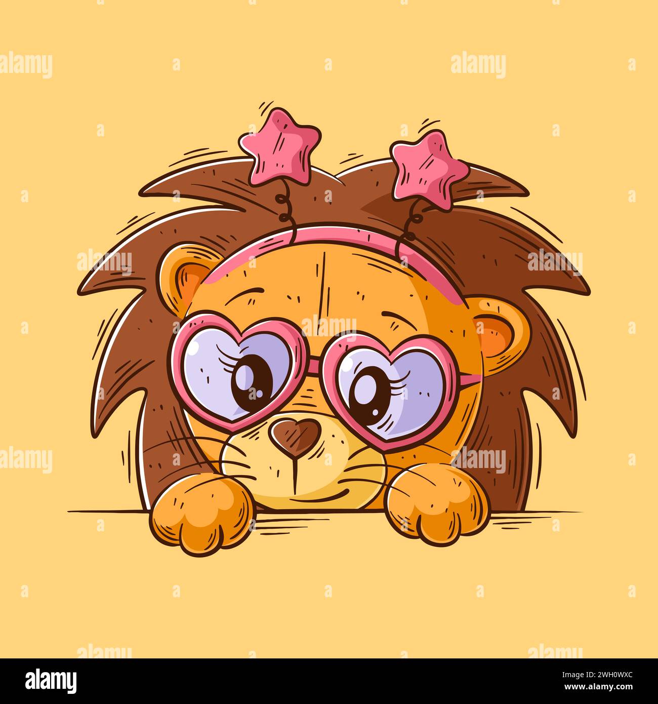 Cute lion hiding and wearing glasses Stock Vector
