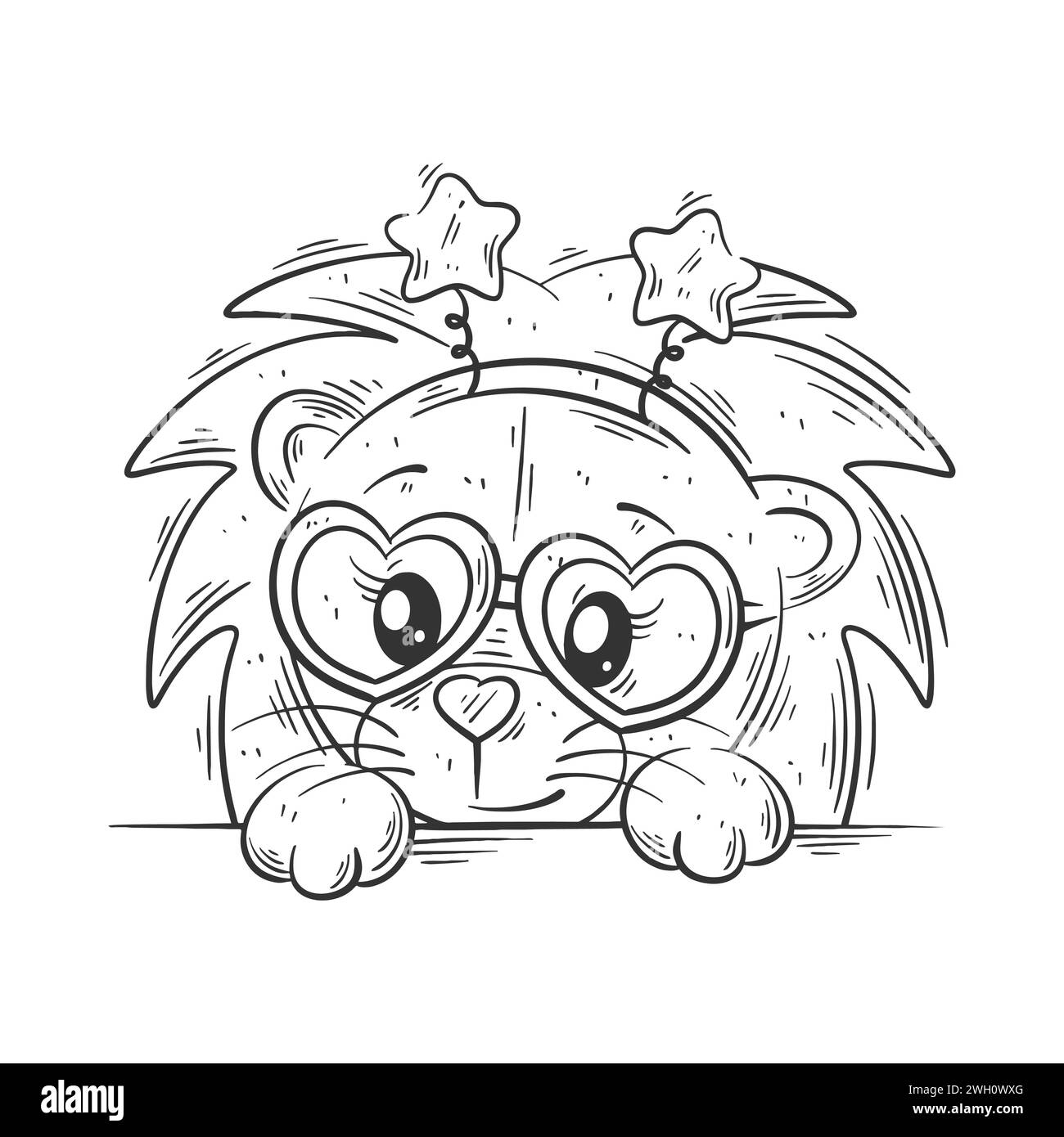 Cute lion hiding and wearing glasses for coloring Stock Vector