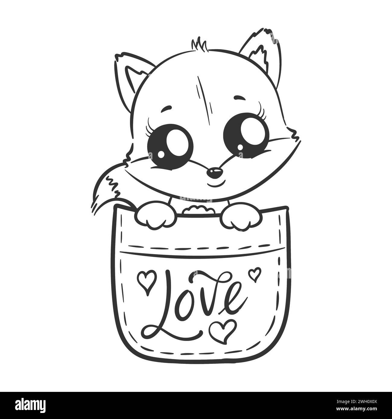 Cute fox in pocket cartoon for coloring Stock Vector