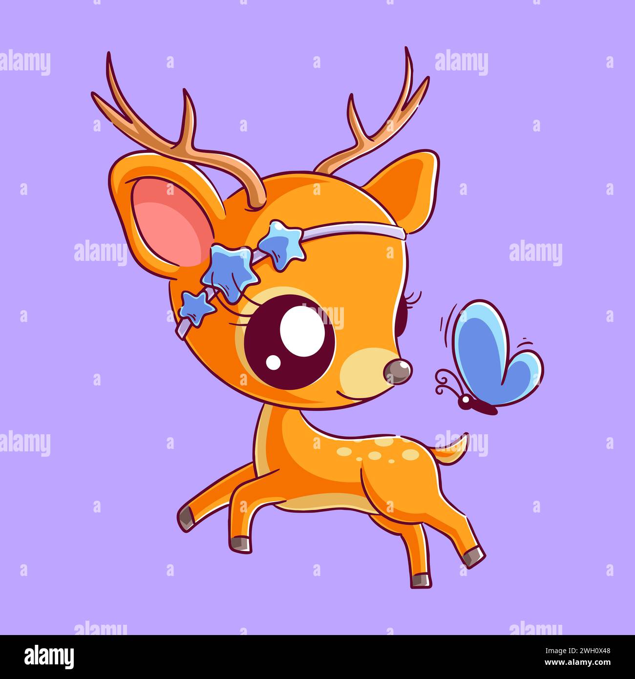 Cute deer is jumping with butterfly Stock Vector