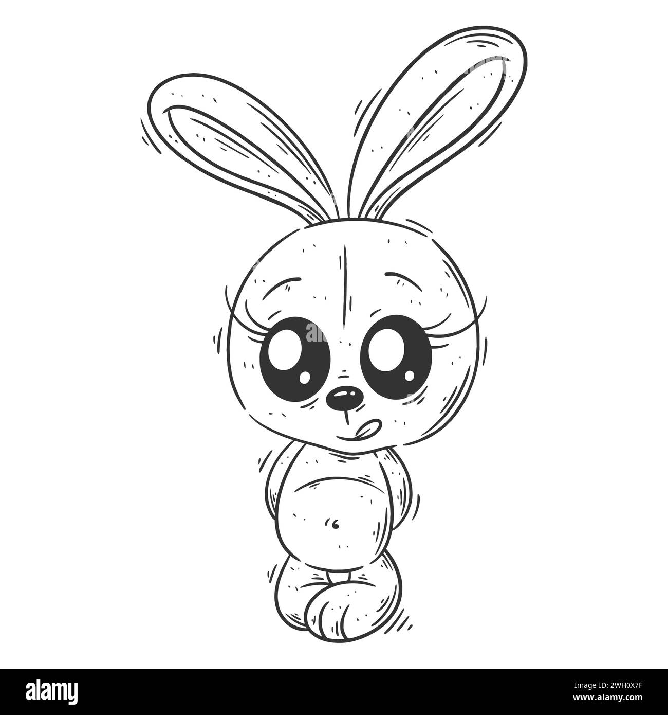 Cute bunny is standing alone without friends for coloring Stock Vector