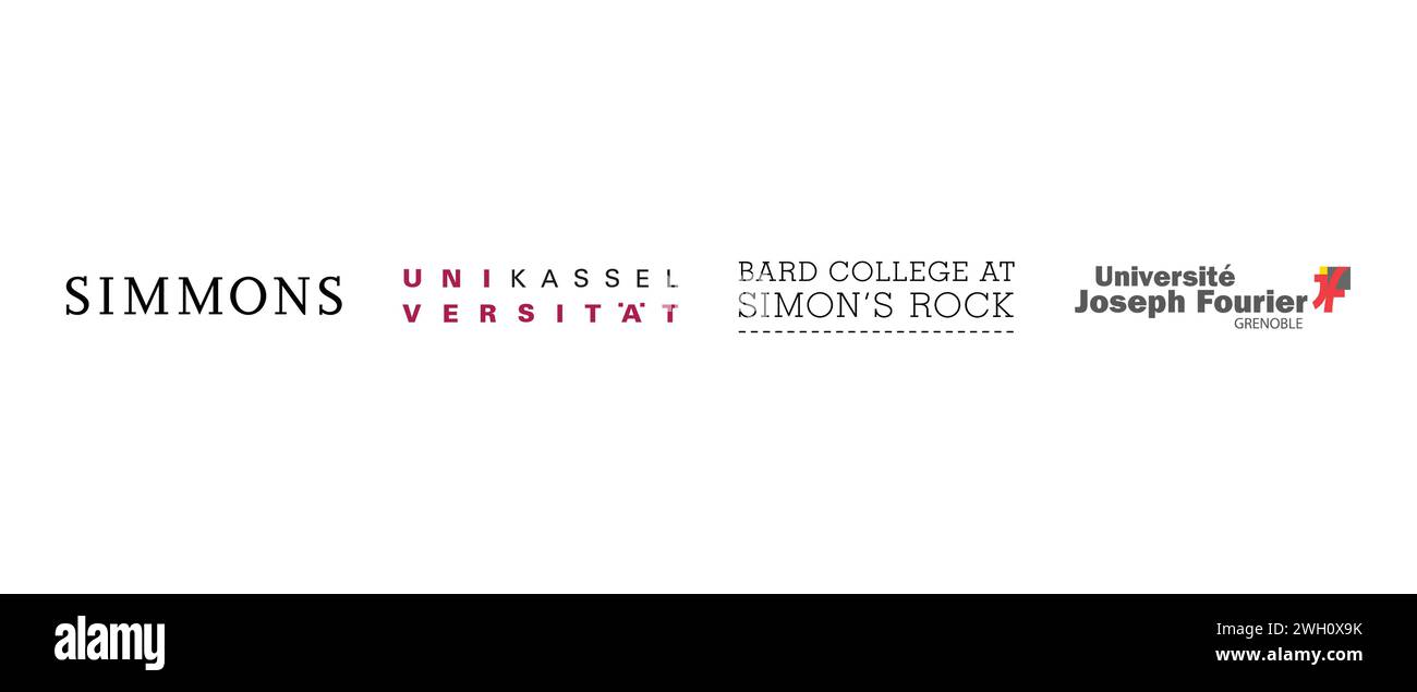 Joseph Fourier University, Bard College at Simons Rock, Simmons College, Uni Kassel. Vector illustration, editorial logo. Stock Vector