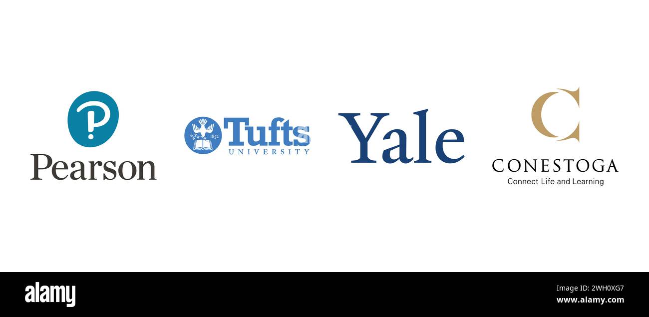 Conestoga College, Pearson, Tufts University, Yale University. Vector illustration, editorial