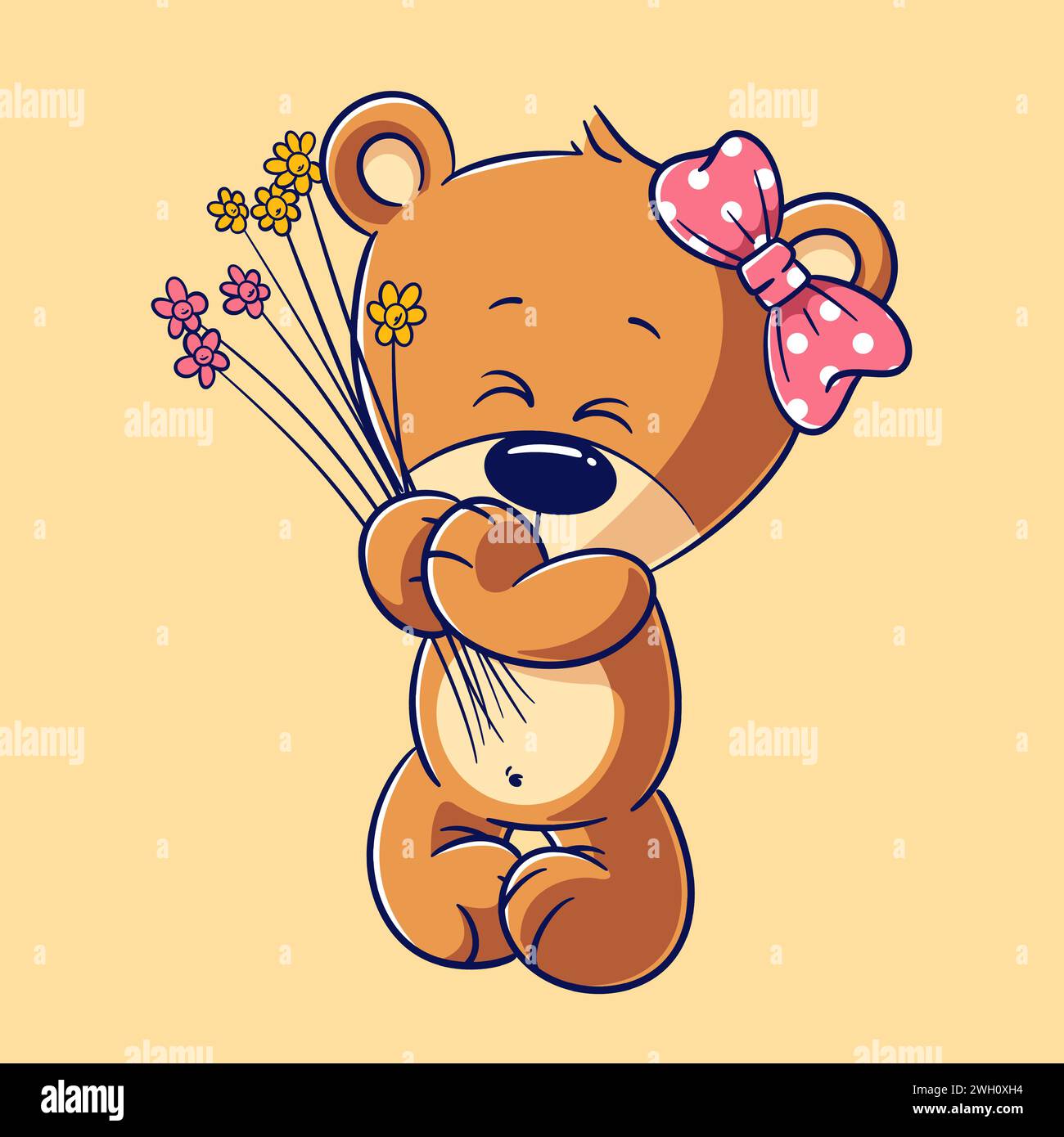 Cute bear holding flowers, vector illustration Stock Vector Image & Art ...