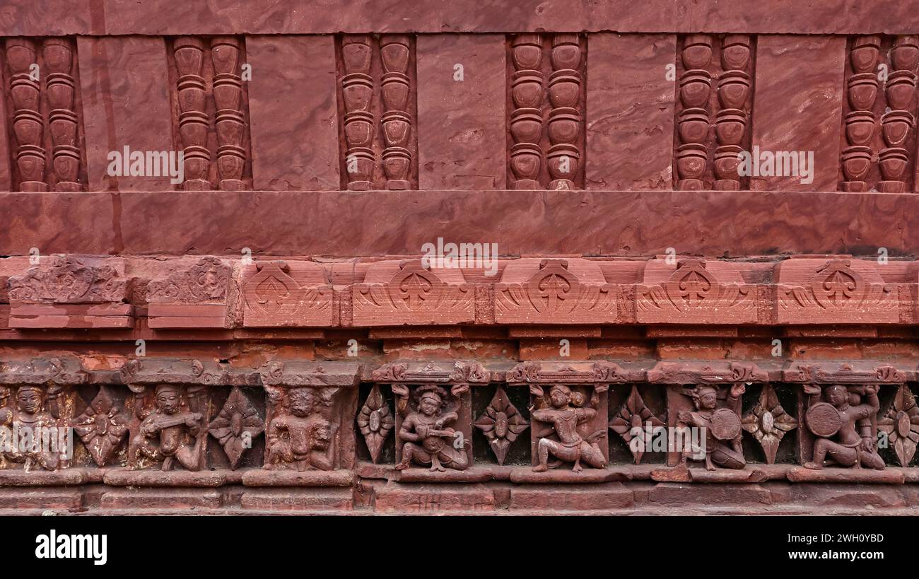 Carving Panel of Hindu deities on the Mandapa, Kakuni Ganesh Temple, Baran, Rajasthan, India. Stock Photo
