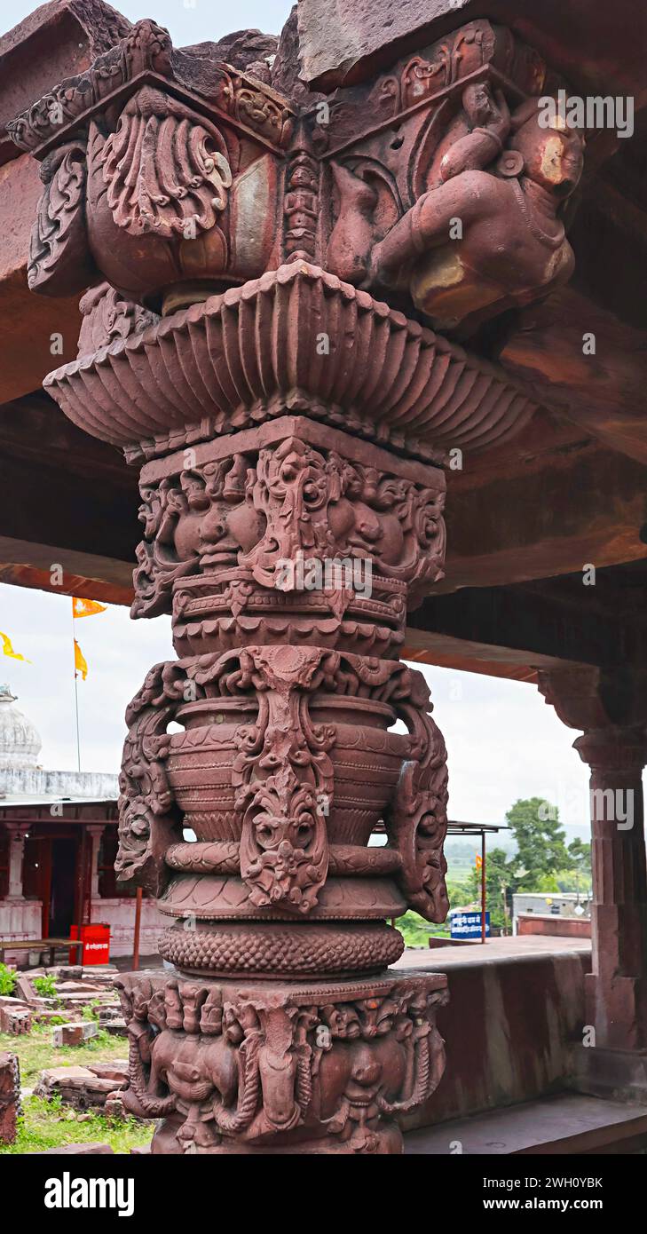 Carved Pillar With Kichak, Kakuni Ganesh Temple, Baran, Rajasthan, India. Stock Photo