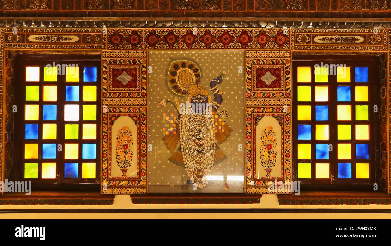 Artwork of Shamji, Lord Krishna Inside the Sheesh Mahal, Garh Palace ...