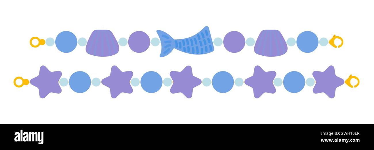 Mermaid beaded bracelets flat vector set Stock Vector