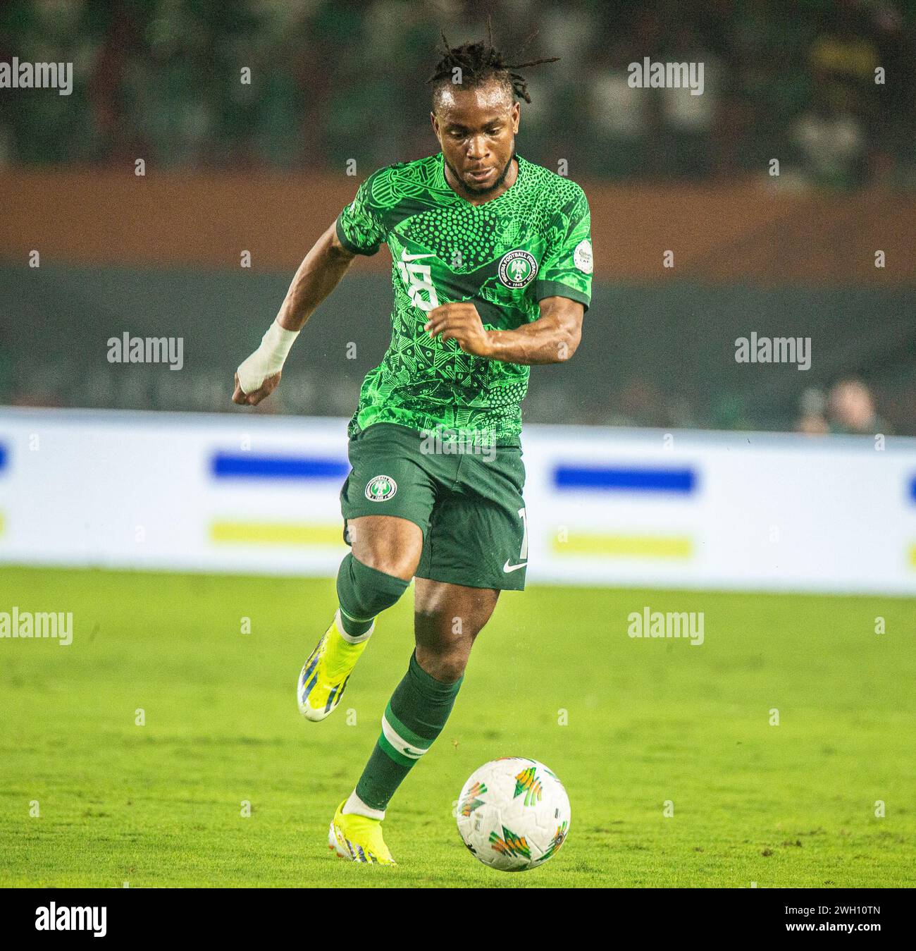Ademola Lookman in action during the game between Nigeria vs Cameroon at 2023 AFCON in Cote D'Ivoire. Photo by Adeniyi Muyiwa Stock Photo