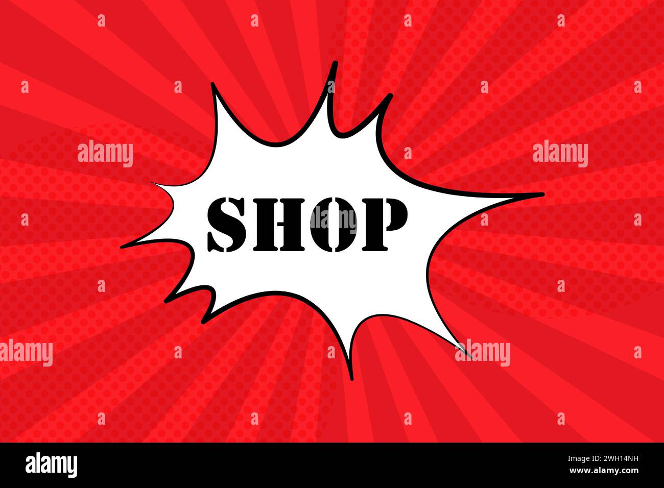 Speech bubble with Shop text. Boom retro comic style. Pop art style ...