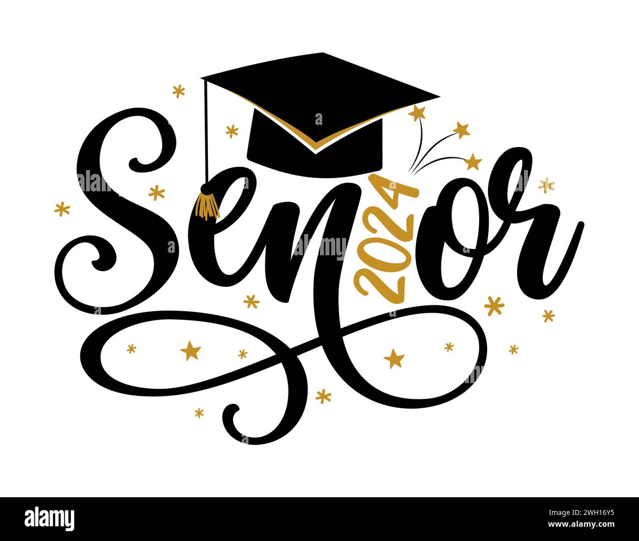 Senior 2024 Typography. black text isolated white background. Vector