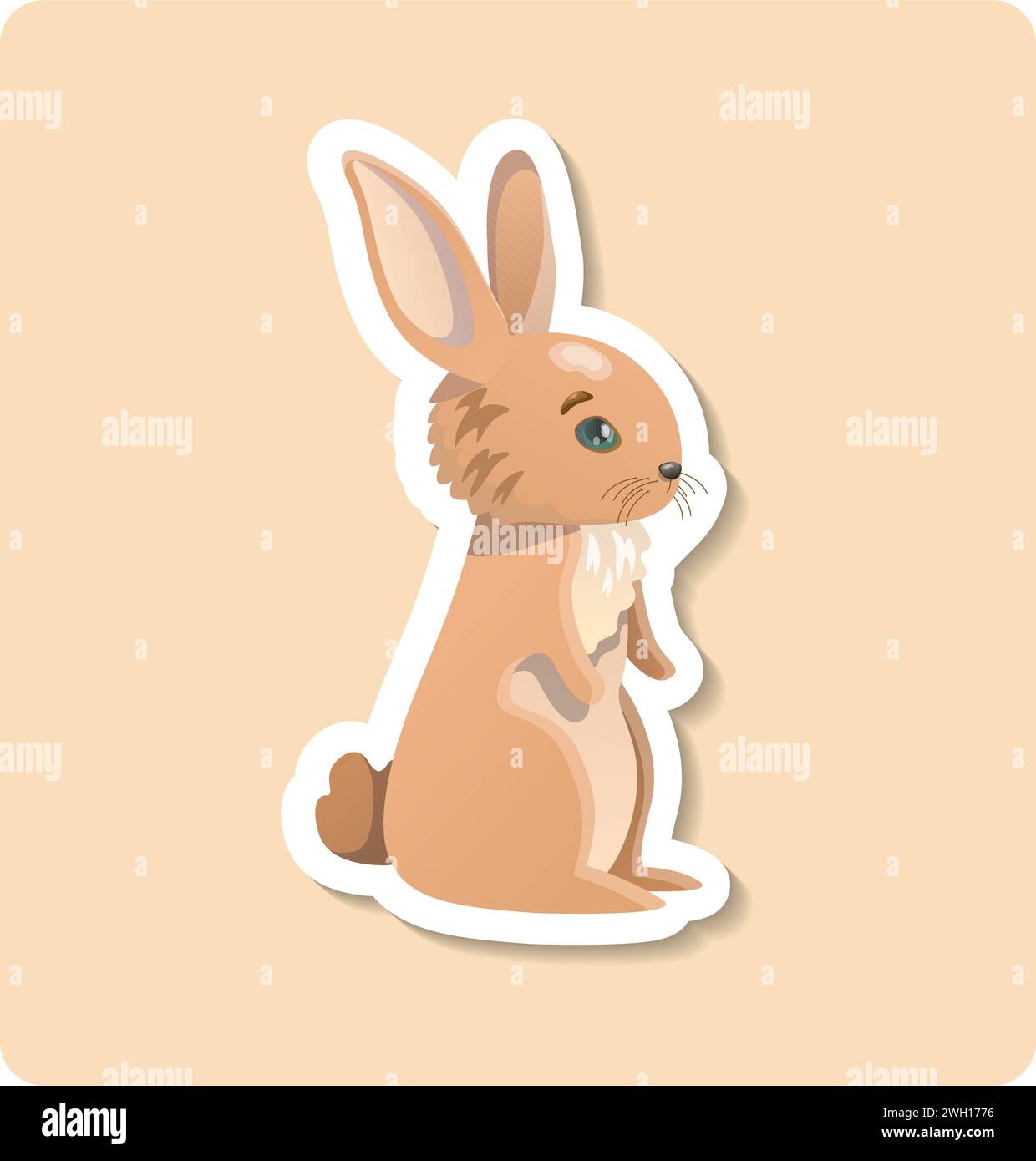 Rabbit sticker illustration. Animal, ears, tail, fluffy. Editable vector graphic design. Stock Vector