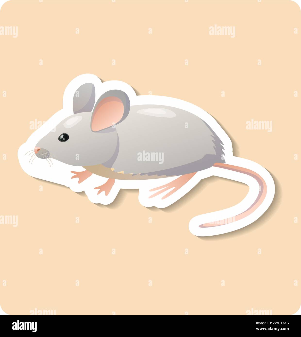 Mouse sticker illustration. Animal, ears, tail, nose. Editable vector graphic design. Stock Vector