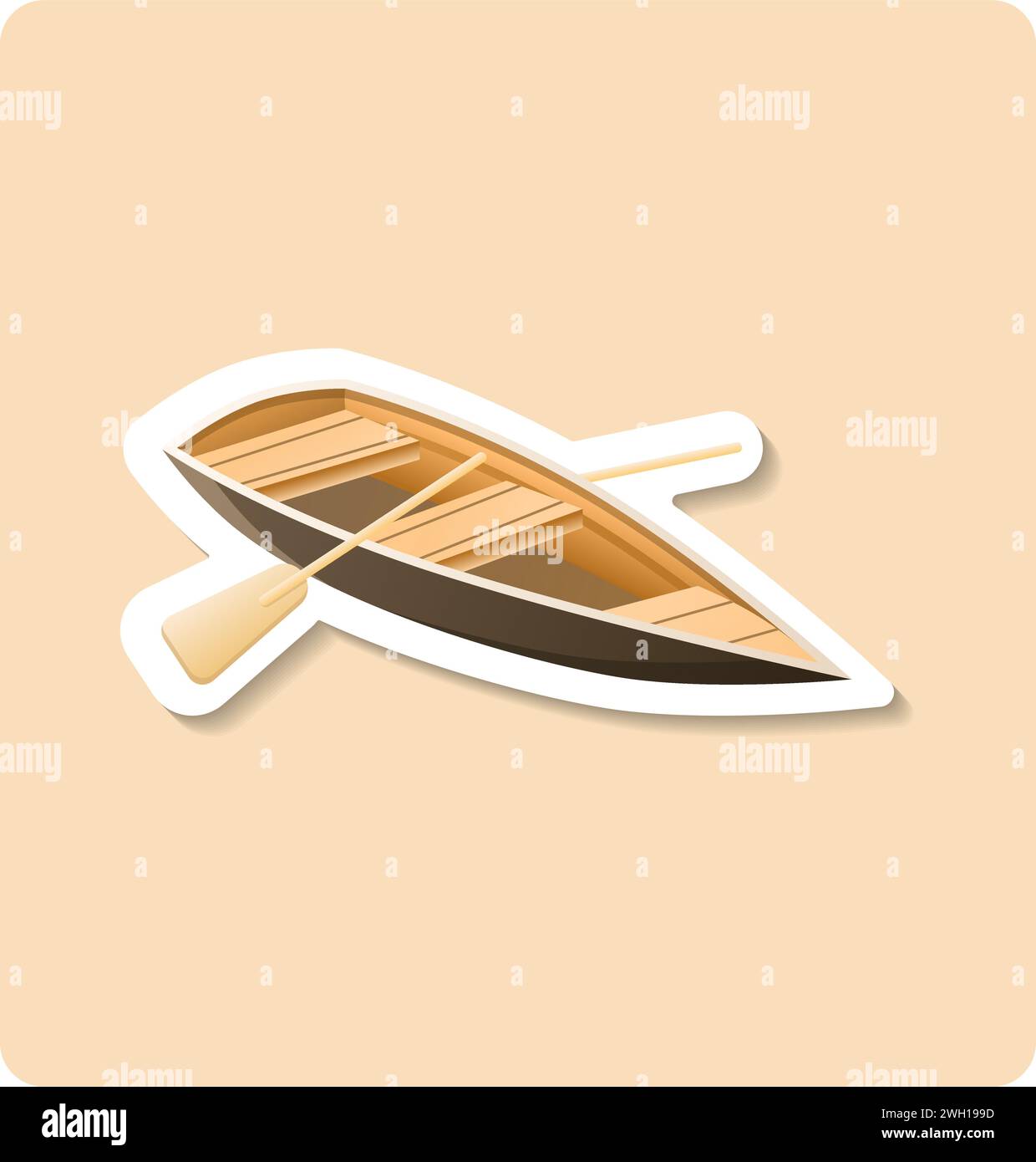 Boat sticker illustration. Boat, paddle, wooden, water. Editable vector ...