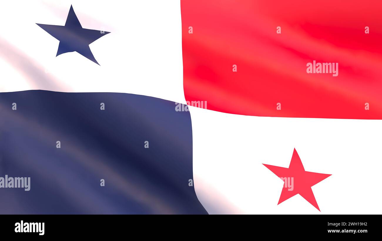 3D render - the national flag of Panama fluttering in the wind. Stock Photo