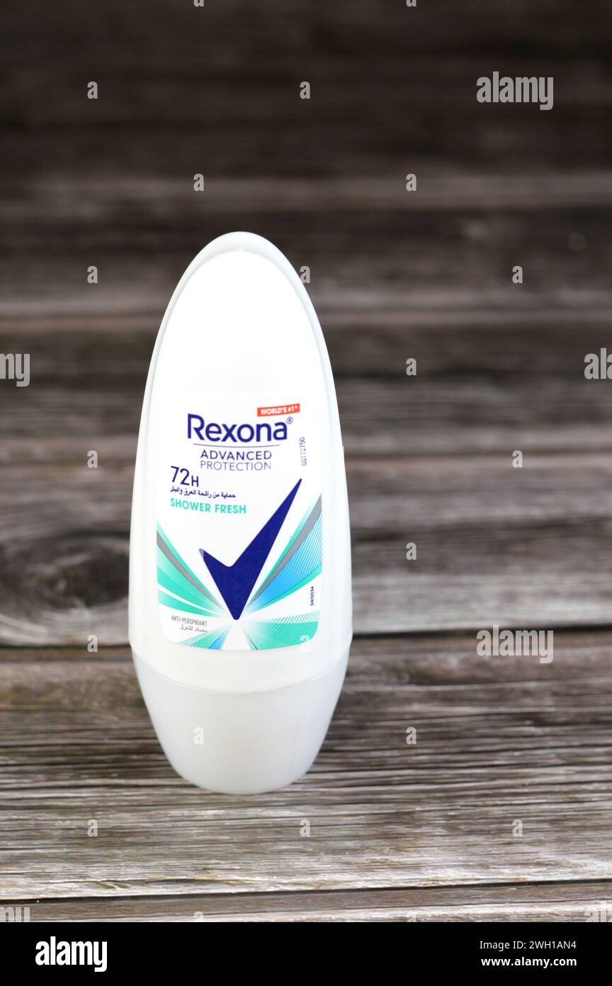 Cairo, Egypt, February 4 2024: Rexona anti-perspirant shower fresh, advanced protection 72 hours, Rexona is an Australian deodorant and antiperspirant Stock Photo