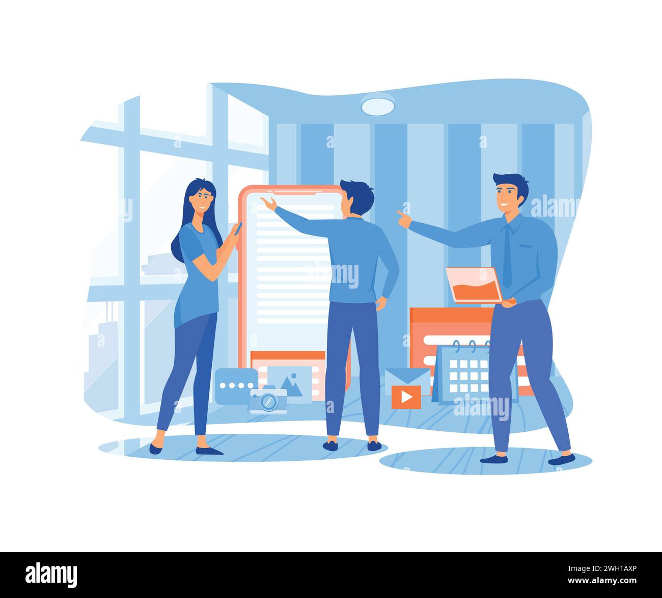 Digital mobile application development and design concept with business teamwork concept. flat vector modern illustration Stock Vector