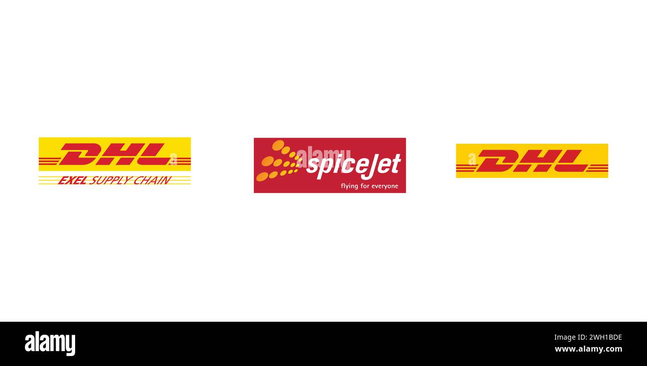 DHL Exel Supply Chain, SpiceJet, DHL. Editorial brand emblem. Stock Vector