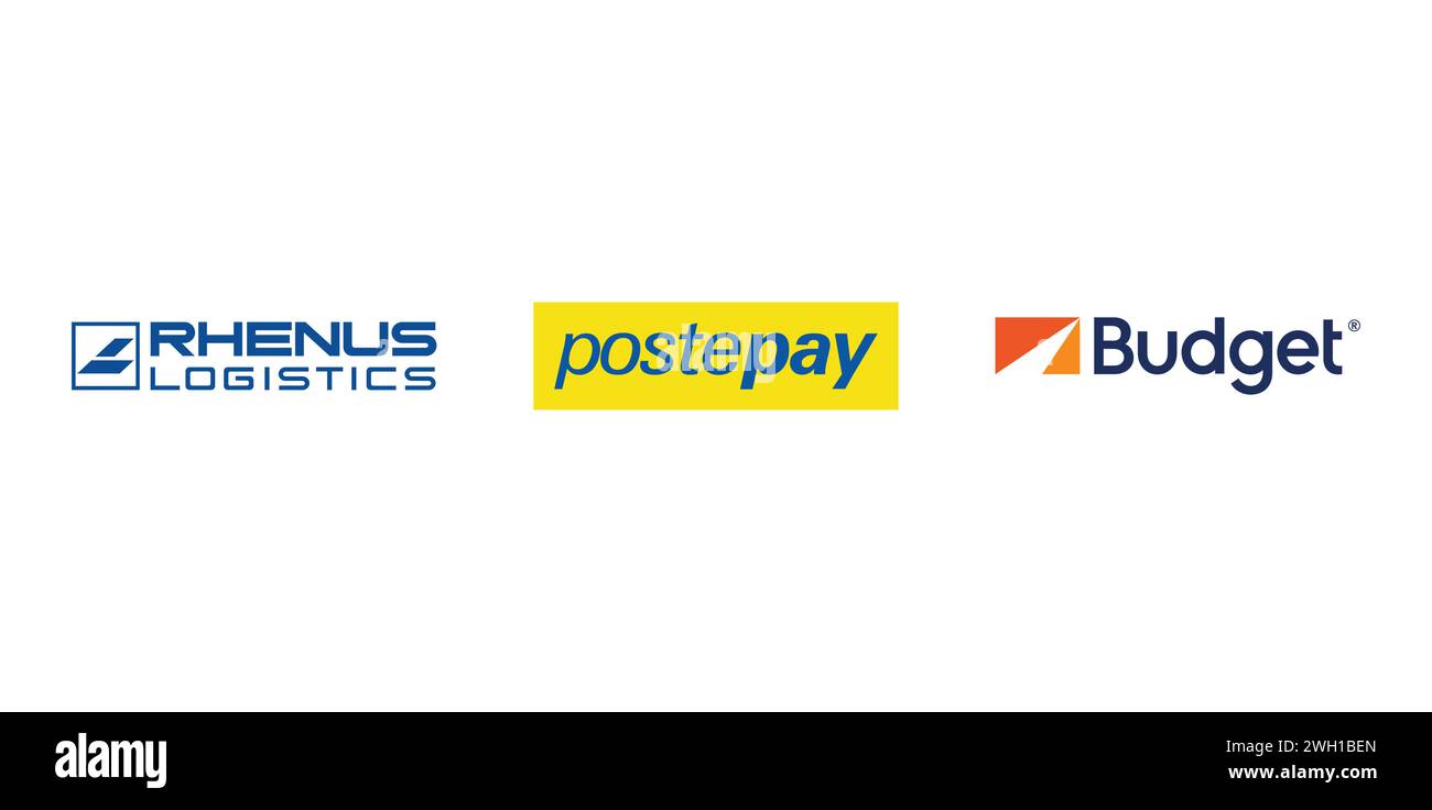 Rhenus logistics, Budget. Postepay. Editorial brand emblem. Stock Vector