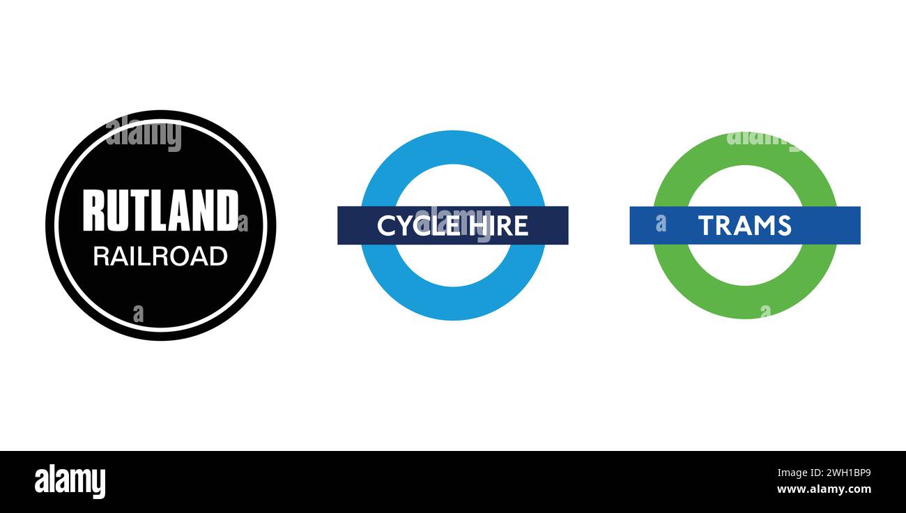Cycle Hire, Rutland Railway, Trams. Editorial brand emblem Stock Vector