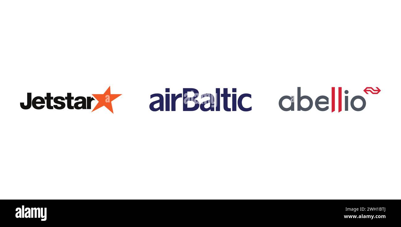 Jetstar, Abellio, AirBaltic. Editorial brand emblem. Stock Vector