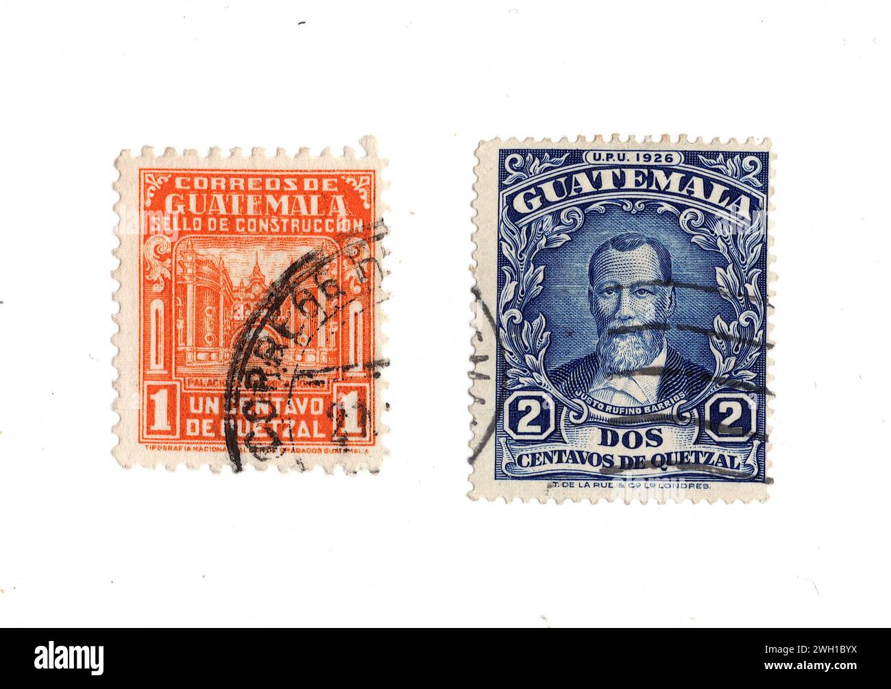Vintage postage stamps from Guatemala isolated on a white background ...